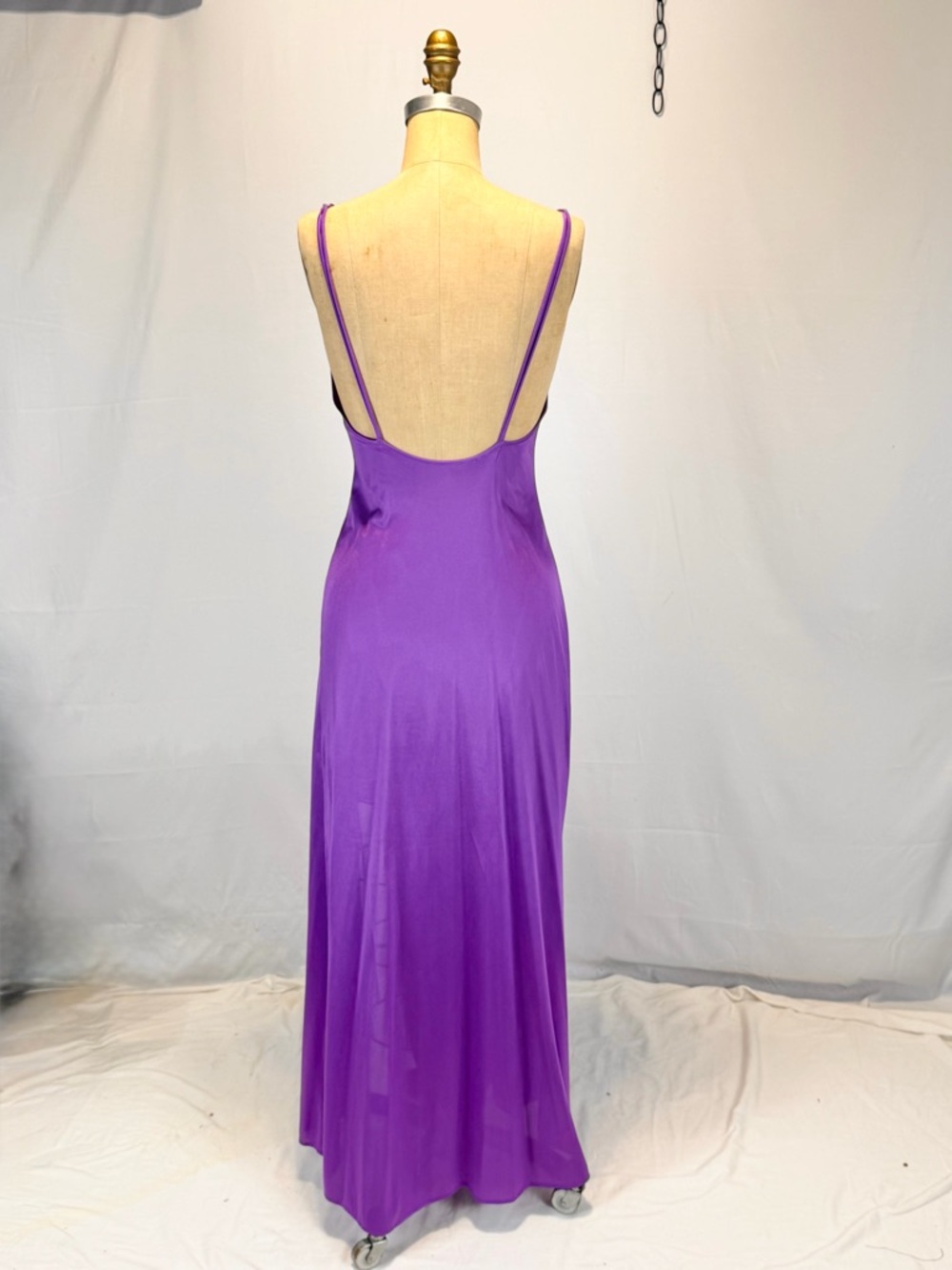 VINTAGE violet purple nylon silky nightgown slip dress maxi side slit lace sexy - Picture 7 of 13